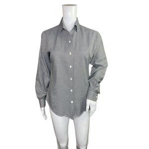 Faconnable Black White Houndstooth Check Long Sleeve Button Up Top Size Small